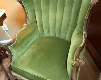 Hollywood Regency style green velvet chair