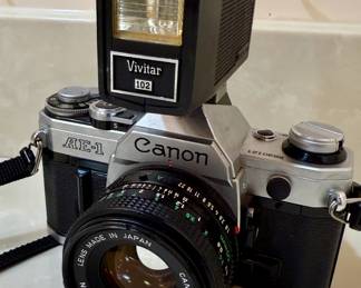Canon AE-1 camera with Vivitar flash
