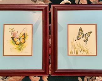 Framed butterfly prints signed by Thomas S. Sasser
