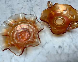 Carnival glass ruffle candy dishes