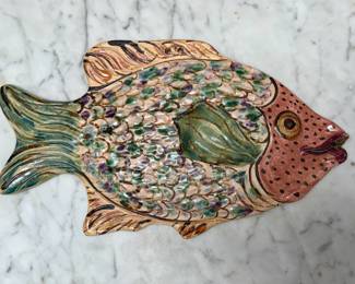 Large hand painted fish platter, signed by J. Brater