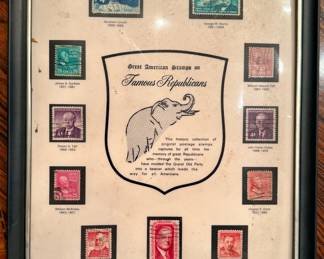 Framed collection of Famous Republican postage stamps