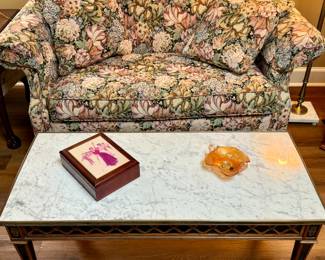 Sherrill loveseat and marble top coffee table