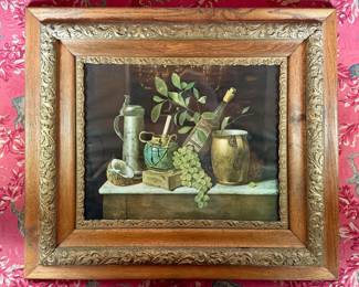 Framed still life print by William M. Harnett