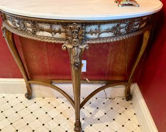 MCM marble top 3-legged accent table