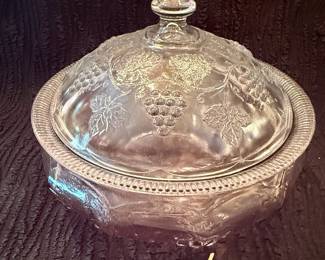 MCM purple molded glass covered serving bowl