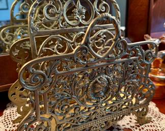 Vintage filigree brass book/mail holder