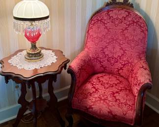 Antique parlor chair and table