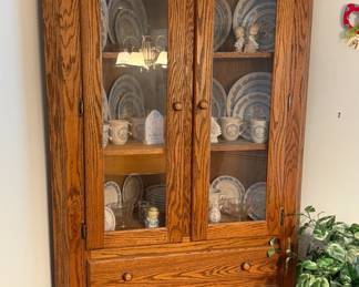 Oak Glass Door Corner China Cabinet