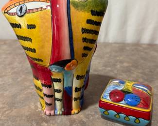 ProsPerity Tree Muzeum Hand Painted Cat Vase and Trinket Dish
