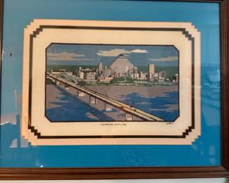 Framed/Matted Needlepoint "MEMPHIS SKYLINE"