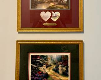 Framed/Matted Thomas Kincade (Stepping Stone Cottage and Spring Gate) Artwork