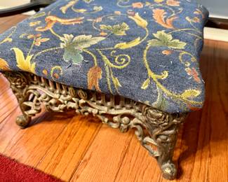 Vintage Upholstered/Cast Iron Foot Stool