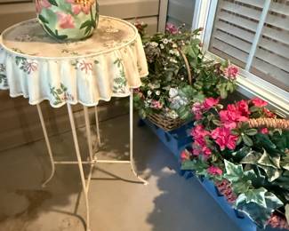 Small Table/ Plant Stand with Faux Foliage