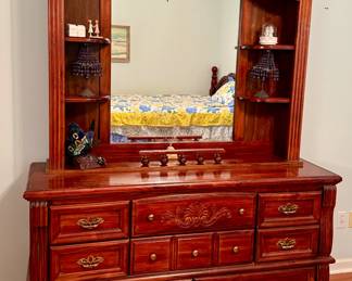 MCM Bedroom Set with Dresser/Hutch, Tall Dresser, 2 Nightstands and Full Size Cannonball Bedframe