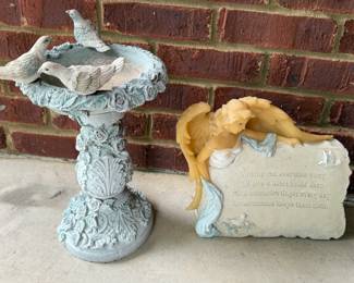 Small Bird Bath and Angel Plaque