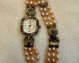 Gruen Ladies Watch with Pearl Bracelet