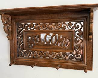 Wood/Mirror Welcome Coat/Key Rack and Shelf