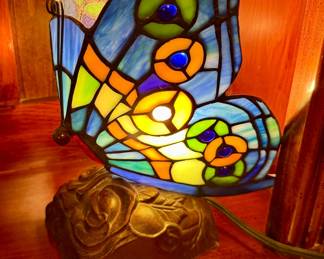 Slag Glass Butterfly Lamp