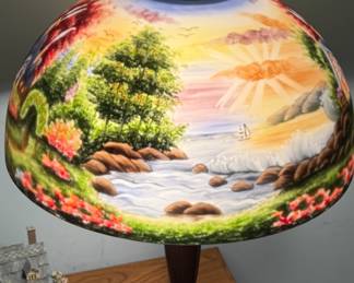 Thomas Kinkade Lighthouse Reverse Painted Lamp