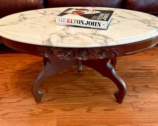 Oval Victorian Style Marble Top Coffee Table