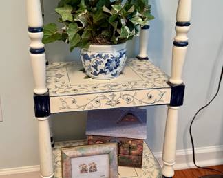 Three Tiered Hand Painted White/Blue Stand