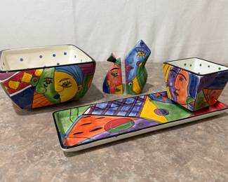 Muzeum Hand Painted Bowls, Tray and Salt & Pepper Shakers