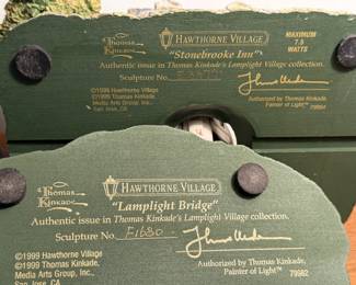 Thomas Kinkade "Lamplight Bridge"/"Stonebrooke Inn" Illuminated Figurines from the Lamplight Village Collection