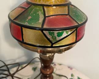 MCM Stained Glass Style Hurricane Lamp