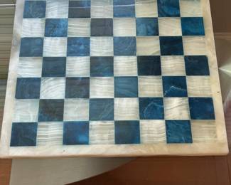 White and Blue Marble Chess Board