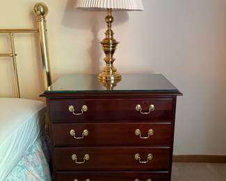 Nightstand, brass lamp