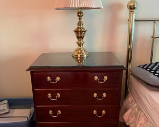 Nightstand, brass lamp