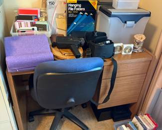 Desk, desk chair, office accessories