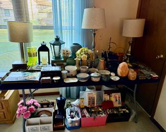 Lamps, decor, jewelry boxes, sewing boxes