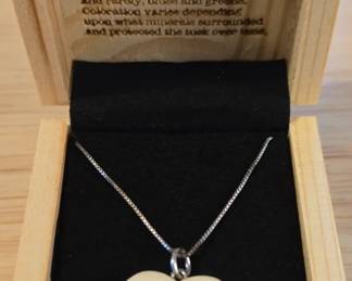 Prehistoric Wooly Mammoth Ivory Heart Necklace with Silver Chain ( "There are ivory items in this sale. We have confirmed that they are legal to sell under the federal guidelines here: https://www.fws.gov/media/what-can-i-do-my-ivorypdf" )