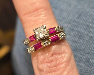 1940s Synthetic Ruby and Diamond (real) Bridal Set