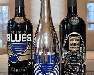 Wine or Champagne filled engraved or embossed bottles commemorating the St. Louis Blues Stanley Cup Championship. (bottles sold separately)