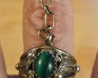 Silver and Green Stone Slave Ring