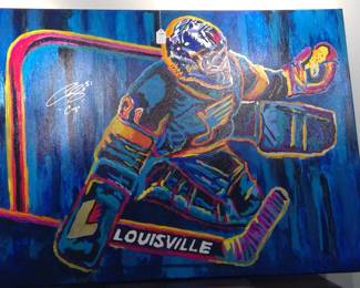 Original 3D painting of & autographed by St. Louis Blues Hockey Hall of Famer "Cujo" Curtis Joseph and signed by Artist Steven Walden plus other paintings by the artist (not shown)