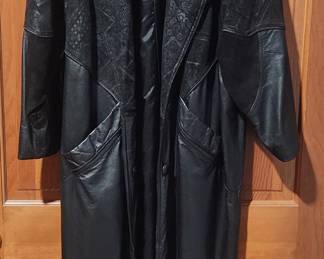 Womens Long Faux Leather Coat Size L