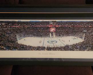 Framed panoramic photo of the Enterprise Center celebrating the 50th anniversary of the STL Blues Hockey Franchise.