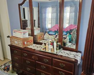 Quadruple wide dresser with triple mirror