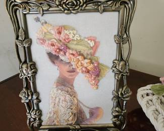Unique hand embroidered framed art