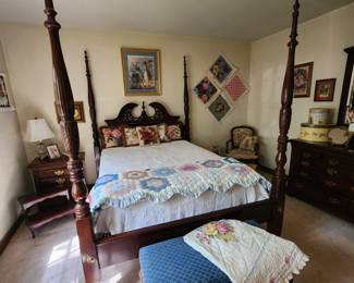 Beautiful Four Post Bed with matching bedside table and dresser