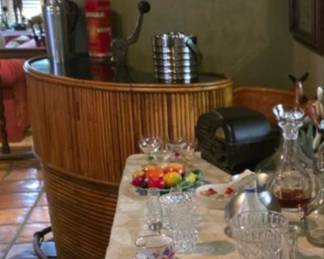 ZOLD!! Paul Frankl style bamboo tiki bar w/brass foot rail.