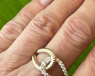 #169 - $800 - Approx 1/2 ct loop ring 14kt gold 4.6 grams. Size 9 1/4
