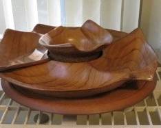 California Pottery Faux Wood Lazy Susan Chip & Dip Set