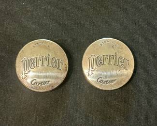 Pair of Cartier sterling silver Perrier bottle covers/caps