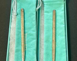 Two Tiffany & Co. sterling ladies ballpoint pens with cases and boxes