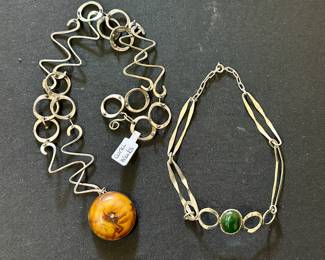 Vintage/mid-century Corki Weeks necklace with sterling chain (L)